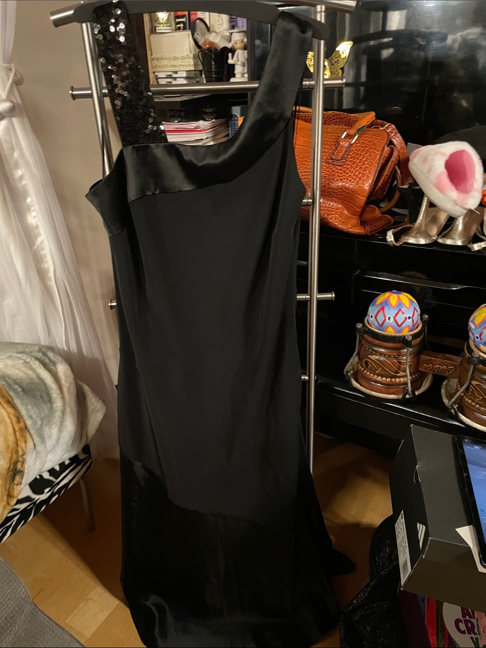 Planet Sleek Black Evening Dress with Sequin Strap